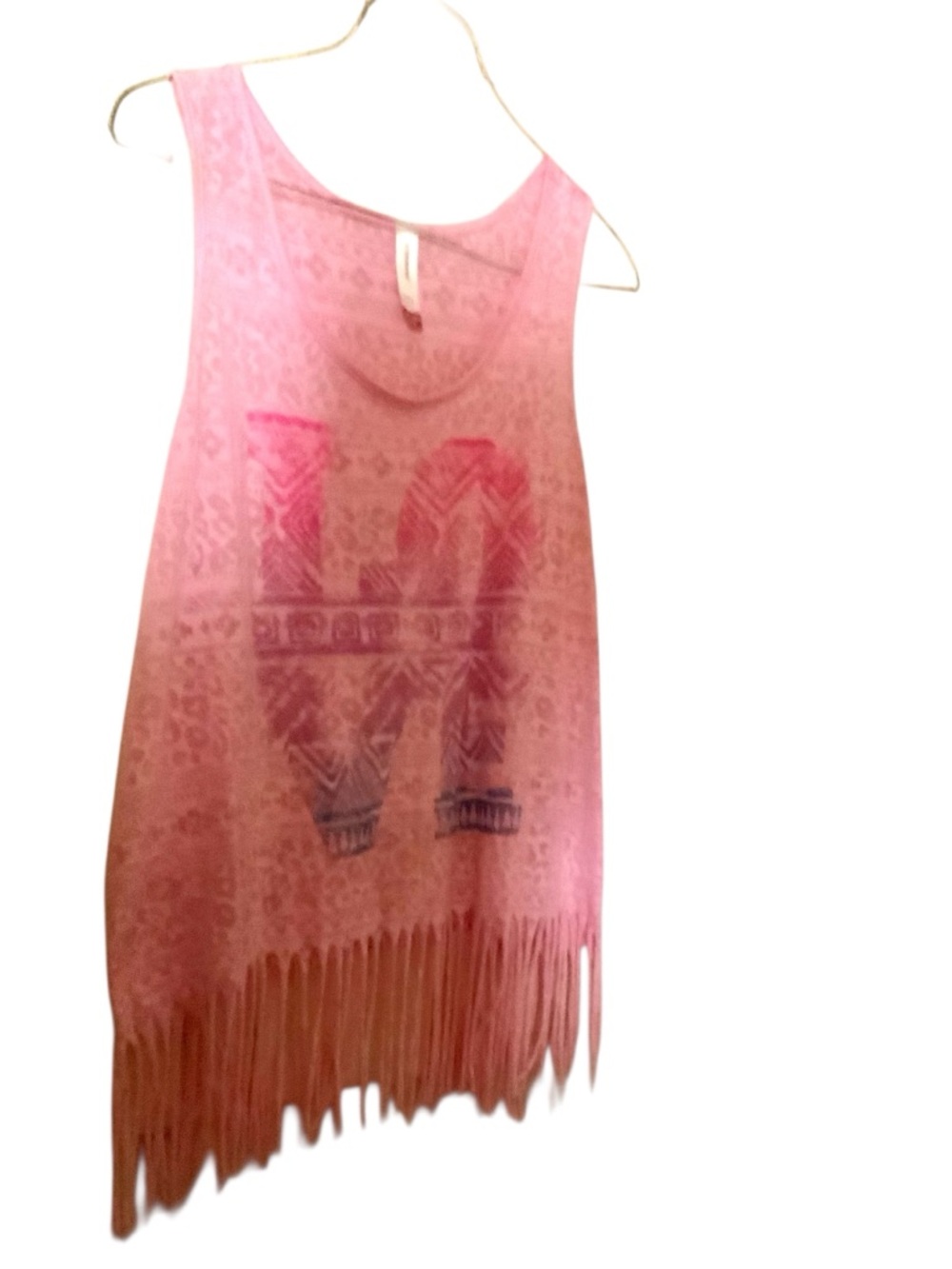 No Boundaries sheer geometric fringe tank top